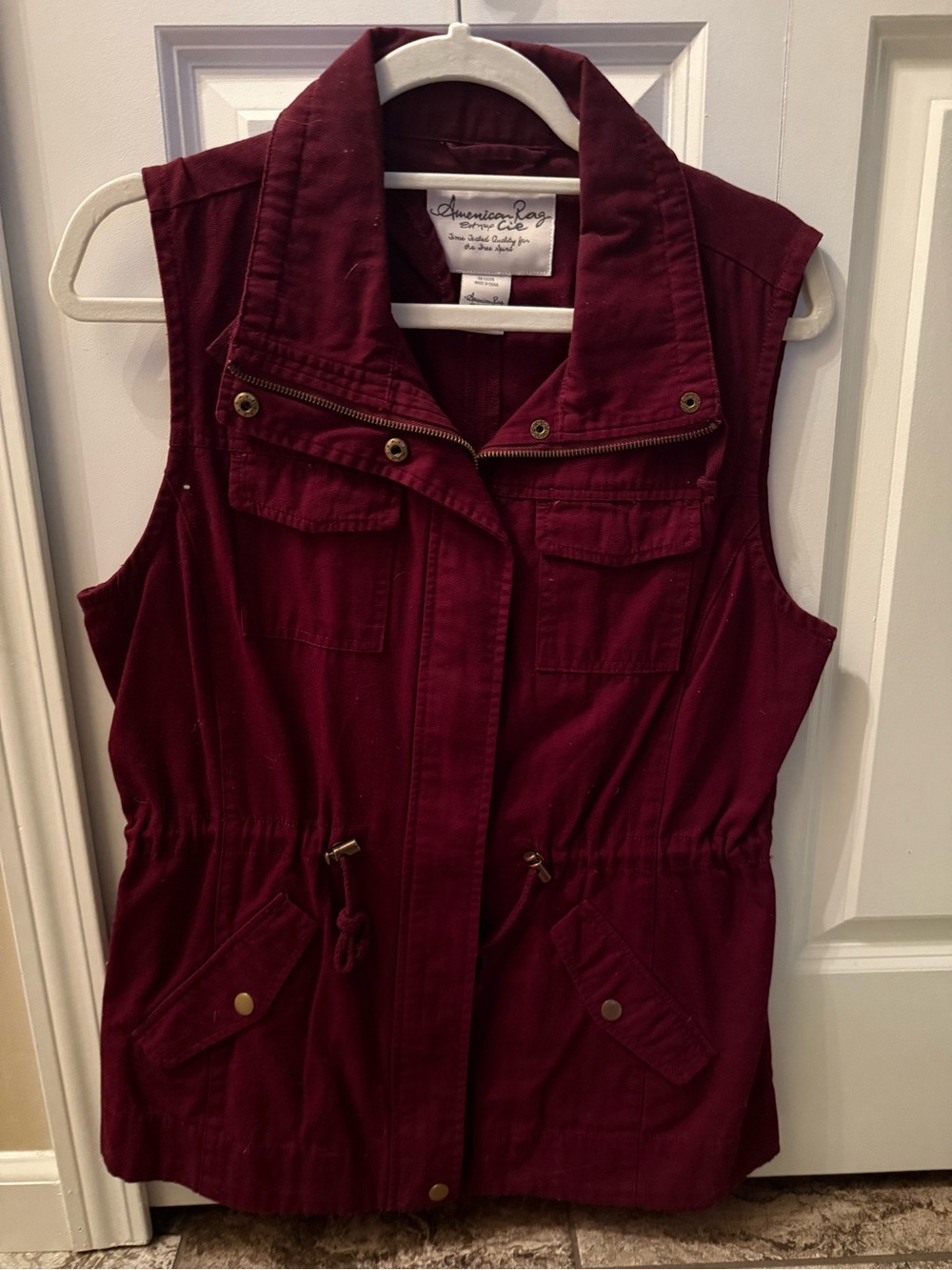 American Rag Burgundy Sleeveless Utility Vest